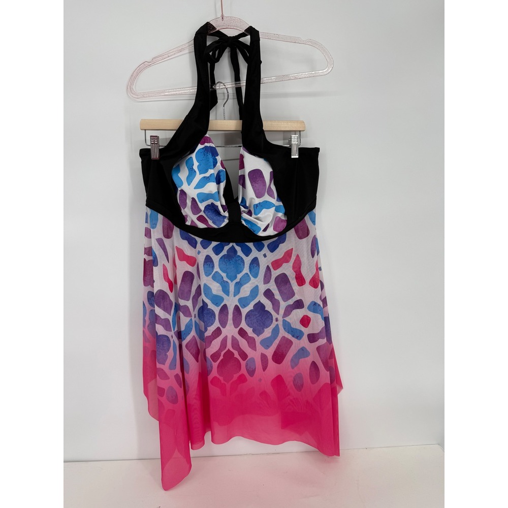 Rosegal Womens Halter Swim Tankini‎ Pink Blue Purple Sharkbite Hem Sz 22 4X